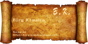 Birg Klaudia névjegykártya